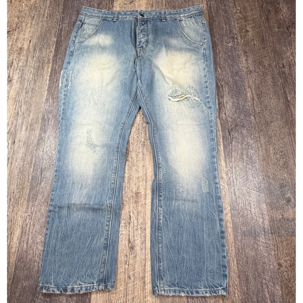 Lee Cooper Colin Fit Distressed Light Wash Blue Denim Jeans Men 38x32 Button Fly